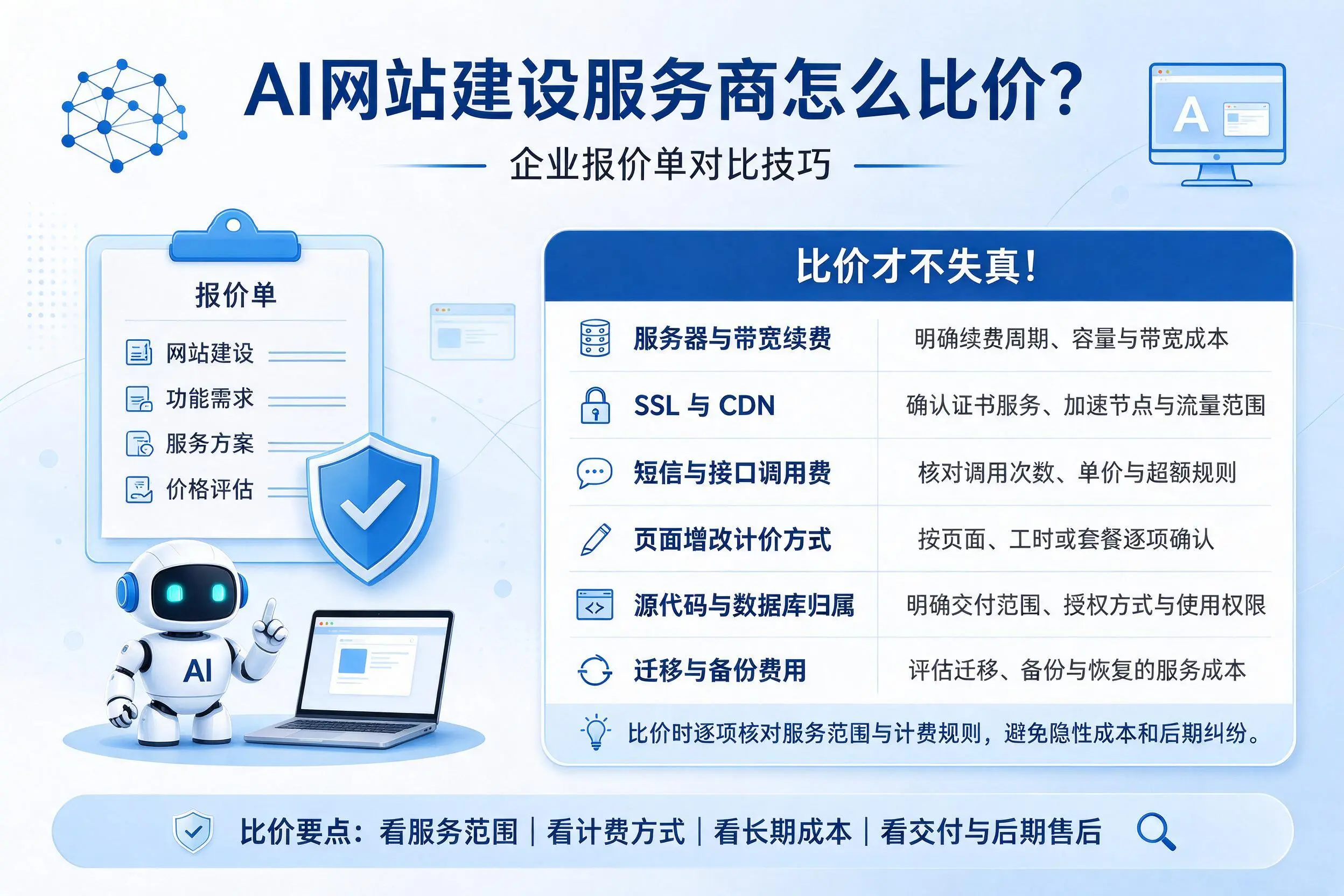 AI网站建设服务商怎么比价?日照企业报价单对比技巧