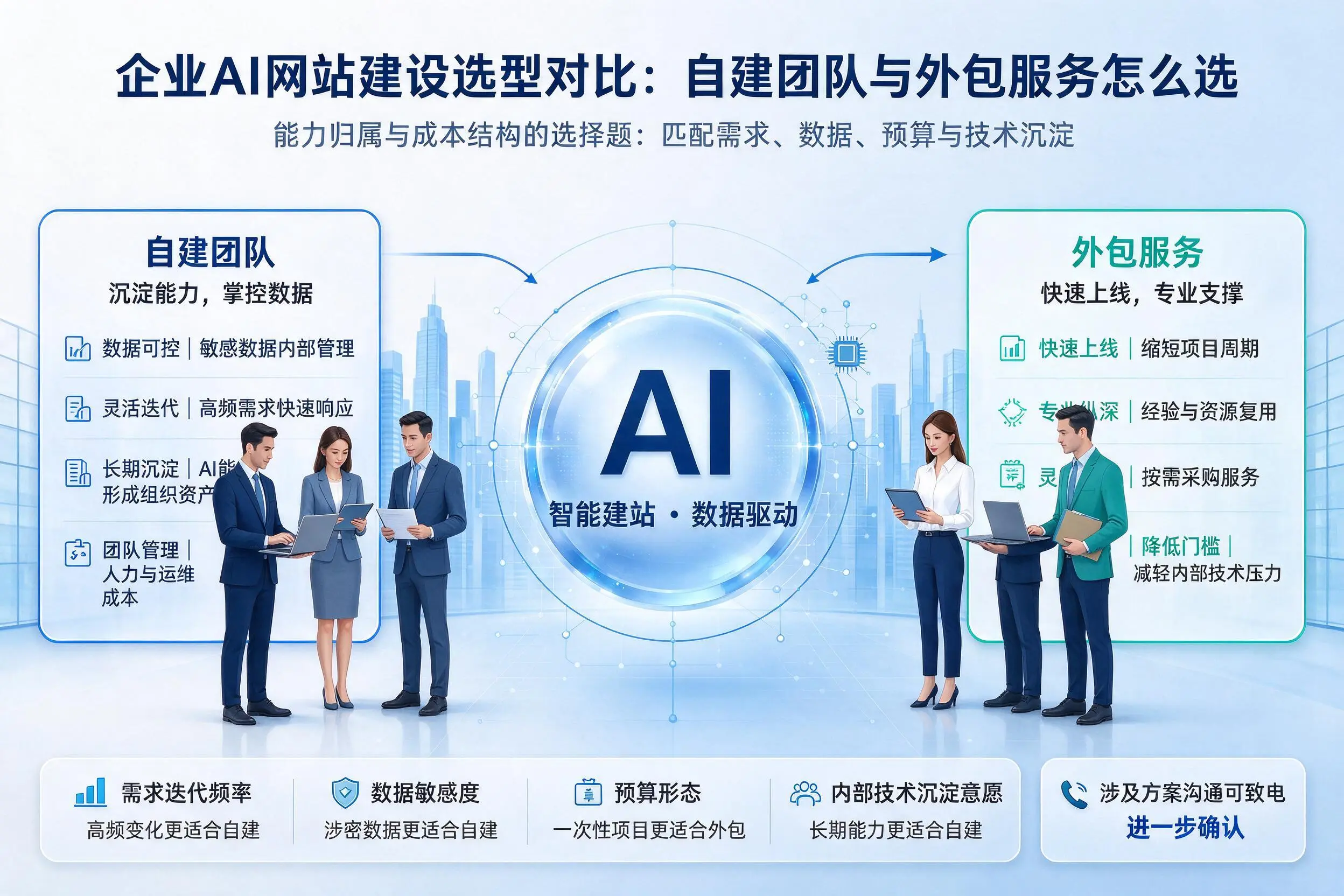 日照企业AI网站建设选型对比：自建团队与外包服务怎么选